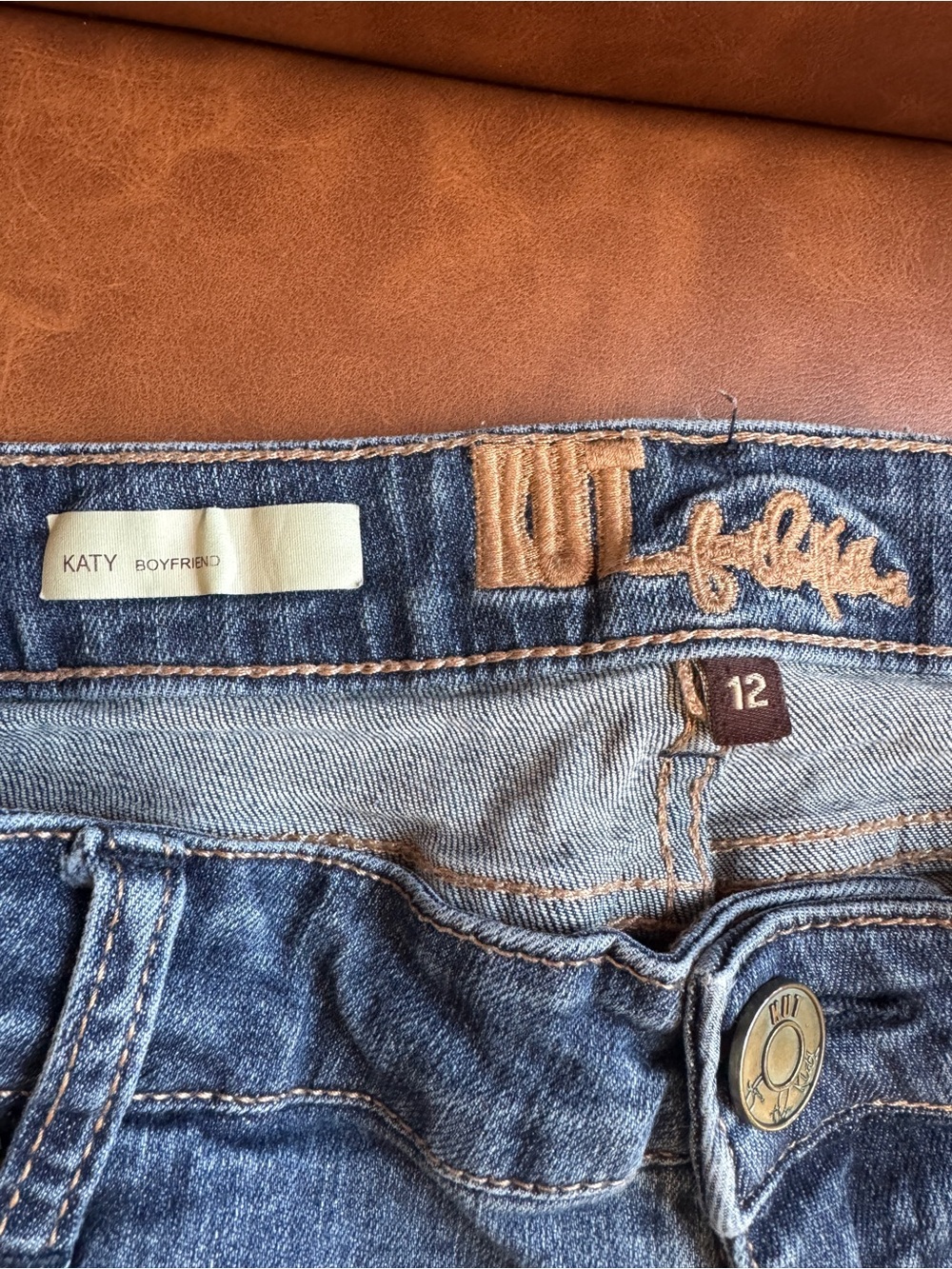 Kut from the Kloth Katy Boyfriend Jeans - Blue with Tan Accents